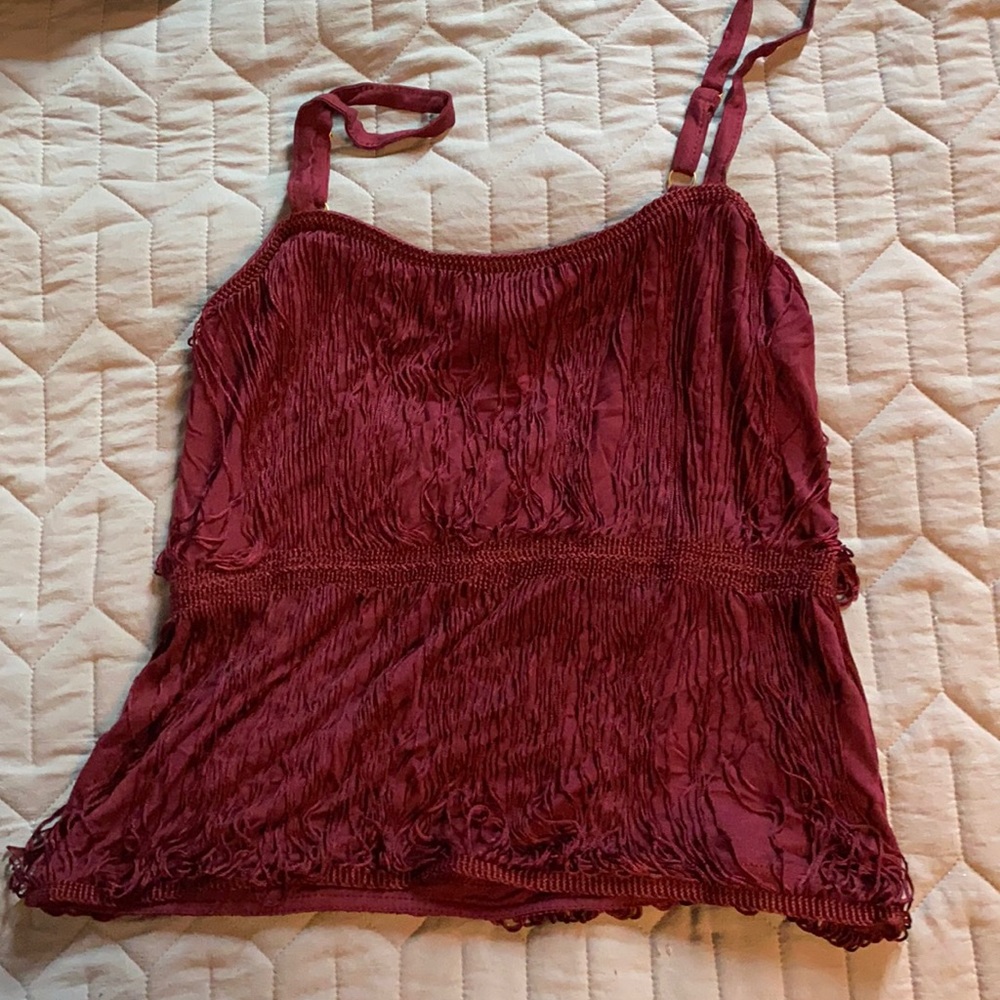 Frilly maroon tank top